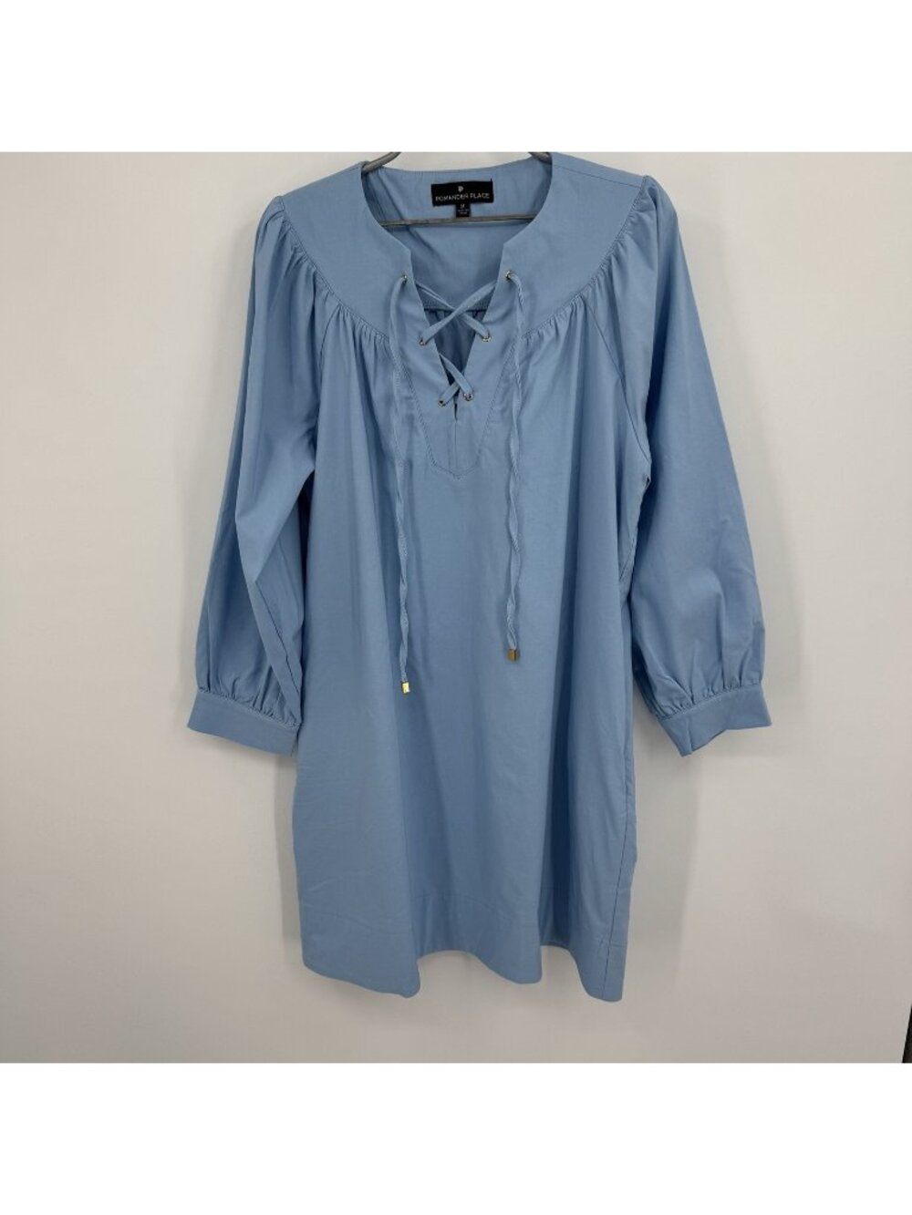 Pomander Place by Tuckernuck Light Blue Robbie Dress size M Lace Up Long Sleeve